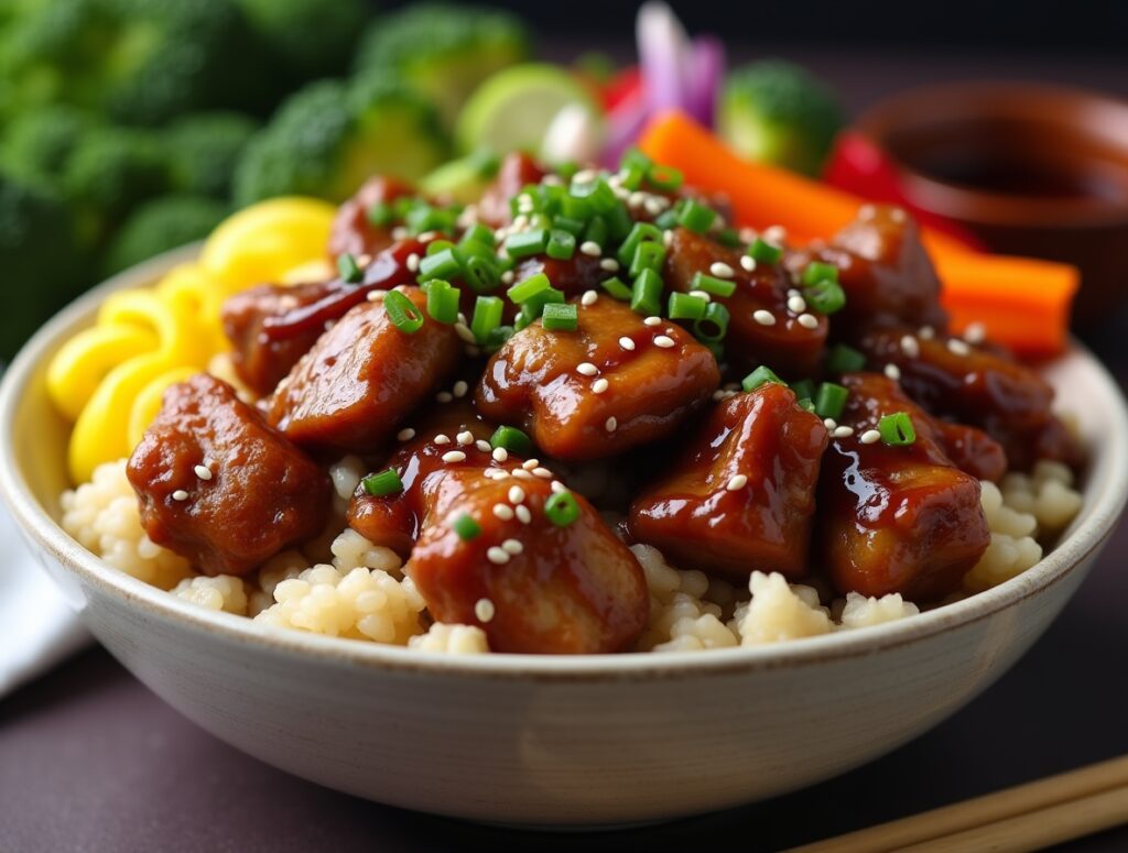 sweet chicken veggie rice bowl