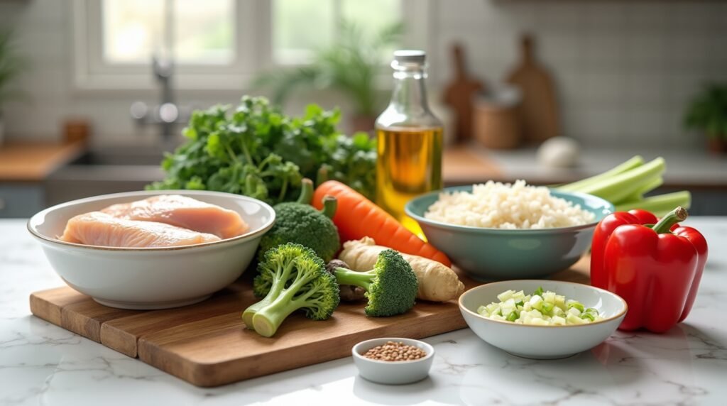 sweet chicken veggie rice bowl
